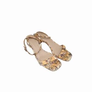 Sandro Ankle Strap Sandals Beige Leather Maeva Snake Skin Print Women's Size 39